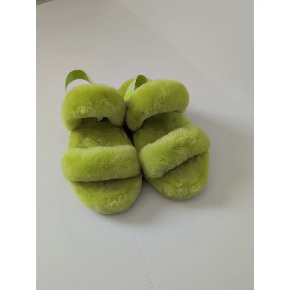 UGG Girl's‎ Lamb Fluff Yeah Slide Slippers Lime Green 1115752K Size 4 NWOB